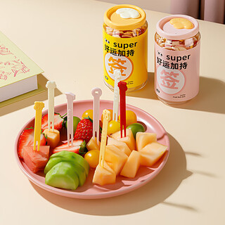 Home story (katei story) japanese disposable lucky lottery fruit fork canned household food-grade plastic small fork for eating cakes and desserts, fruit fork for lottery, pink can, 50 pieces * 2 cans