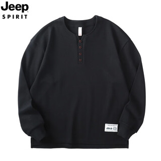 Jeep spirit jeep american henry collar polo shirt for men in autumn pure cotton casual bottoming shirt sweatshirt for men loose long-sleeved t-shirt black l recommended 105-120jin jin equals 0.5 kg