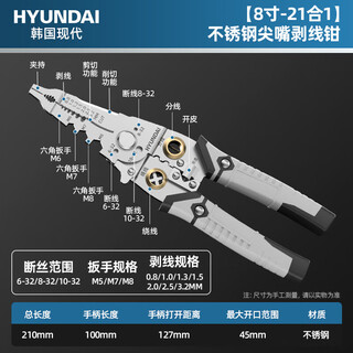 Hyundai multifunctional wire stripping pliers, special pliers for electricians, wire pulling pliers, wire pulling pliers, stainless steel wire stripping tools, pliers