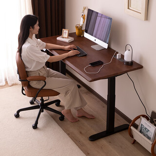 Sumoyuan all solid wood electric lifting computer desk office study table smart e-sports lifting home writing desk modern and simple single motor-plug type-walnut color 120*60cm free delivery