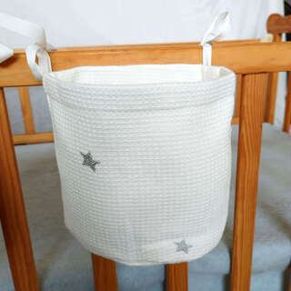 Yusenyi thickened crib fence diaper storage bag bedside diaper diaper bag storage hanging bag small waffle gray star moon (15x16cm) one size