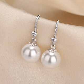 Century-old fengxiang s925 sterling silver pearl earrings jurchen silver earrings retro pearl earrings 2025 trendy style diamond ear hook torus white 12mm temperament