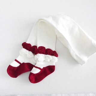 婴儿连裤袜春季和秋季女婴蕾丝袜子纯棉婴儿打底裤红色新生儿长袜 小舞鞋连裤袜 1-2岁 21/23:1-2岁