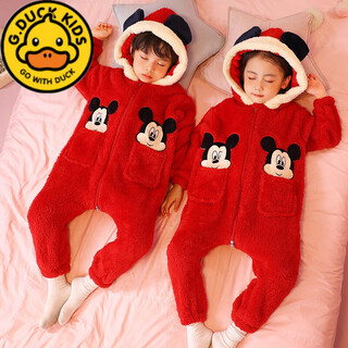 G.duckkids children's one-piece pajamas for boys in winter thickened flannel anti-kick sleeping bags dinosaur girls belly protection warm home clothes mickey (plush hooded) #nl-184 one size fits all size 10 height 95-105cm 3-4 years old