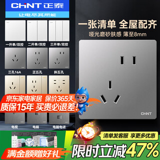 Chint (chnt) switch socket panel 86 type concealed household wall switch one open five-hole socket network cable kitchen 6t magic silver gray (list for quotation contact customer service)