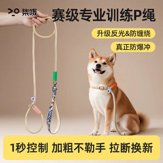 Qi oh dog leash, explosion-proof punching rope, dog leash, dog walking rope, medium and large dog shiba inu, corgi, anti-breakaway dog leash, khaki, anti-strangle, anti-winding, explosion-proof, total length 1.5 meters, suitable for all dog breeds, large, medium and small
