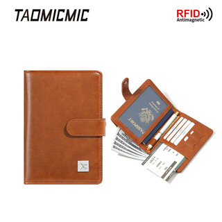 Oluoxun customized rfid travel passport bag for men and women, anti-theft brush protective cover, ticket passport holder, document storage bag, wallet, brown