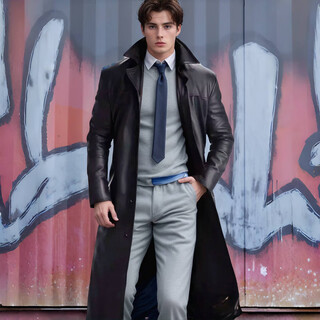 Gxmycosplay anime men's windbreaker mid-length solid color slim fit pu leather over-the-knee large leather jacket men's jacket black m (140-160jin jin equals 0.5kg)