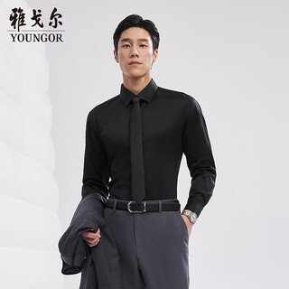 Youngor 2025, новая рубашка с длинными рукавами, мужская хлопковая рубашка, однотонная, однотонная, против морщин, четкая черная атласная 41