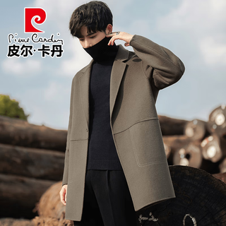 Pierre cardin autumn and winter men's double-sided wool coat mid-length high-end woolen coat men's korean style casual windbreaker trend gray green 67.3% sheep wool xl