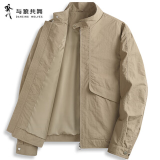 Dances with wolves harrington stand collar jacket men's 2025 autumn new men's versatile easy-care windproof jacket 1075 khaki 701 l (175)