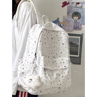 Yookdd (yookdd) schoolbag junior high school girl high-looking star print korean version niche ins backpack high school student computer bag white star print schoolbag with pendant