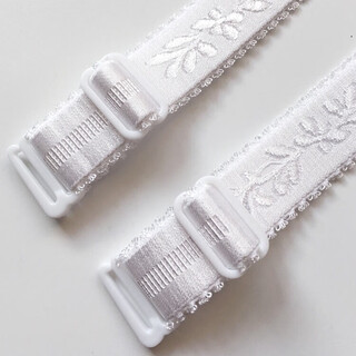 Mu fengqing non-magnetic, iron-free, non-slip jacquard bra straps, extended massage base, adjustable security check plastic buckle bra straps, white 1.5 cm
