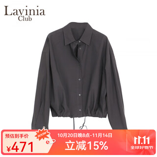 Lavinia club lavinia 2025 new autumn women's casual daily commuting hem drawstring cotton shirt y55c117r black s 165/88a