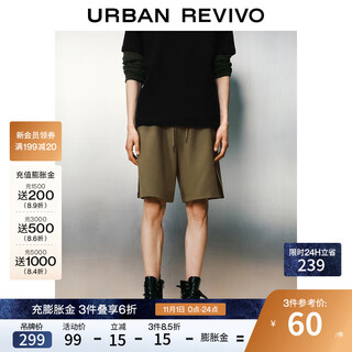 Ur2025 new summer men's fashionable contrasting color stitching elastic waist drawstring shorts umf650037 dark brown green 30