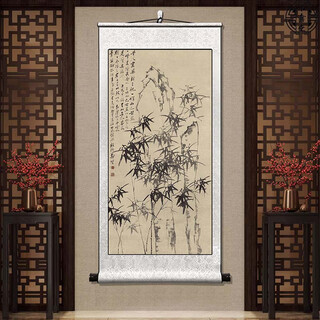 Book and dance hall zheng banqiao bamboo hanging painting celebrity calligraphy calligraphy and painting ink chinese painting bamboo newspaper peaceful living room bedroom landscape decoration painting bamboo and stone pictures - zheng banqiao - vertical style - silver white style overall size width 50cm height 100cm (hook included)
