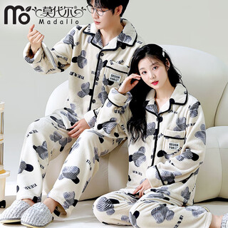 Modal coral fleece couple pajamas for men and women in autumn and winter thickened sets home clothes warm long sleeve imitation flannel outerwear fingerprint bear wei mi couple cardigan l female (100 jin jin is equal to 0.5 kg -115 jin jin is equal to 0.5 kg)