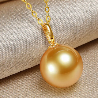 Everlasting leaf young south sea gold pearl pendant single strong glossy seawater women's deep gold perfect round pearl diameter 16mm