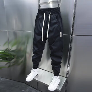 2023 autumn new solid color casual pants spliced stretch leg harem pants trendy men's korean slim small foot pants k222 black xl