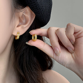 Ruihongxiang 999 sterling silver ear needles to attract wealth, copper money earrings, qian duoduo, light luxury, high-end retro new chinese style earrings and earrings 999 sterling silver ear needles - gold - copper money earrings to attract wealth