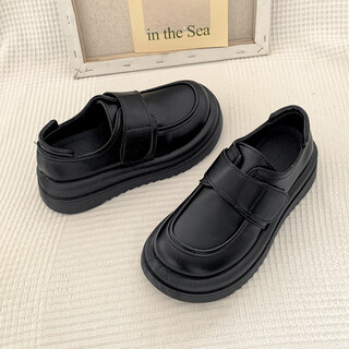 Shepherd cow girls leather shoes 2025 spring and autumn new british princess shoes children's soft sole medium and large children's single shoes black performance shoes black 38