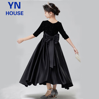 Yinuofang girls princess dress dress six day host black dress long dress flower girl girl high-end piano performance costume