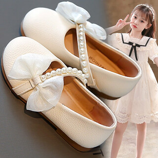 Yushang zhenpin girls princess shoes 2025 new summer girls fashion british small leather shoes children's performance single shoes soft sole fashionable white size 34 inner length 20.8cm