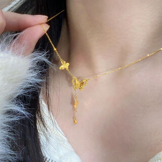 Only double national style 18k gold new chinese style ancient method high quality sparkling fairy disc necklace women's light luxury super flash clavicle chain pendant sparkling fairy disc necklace