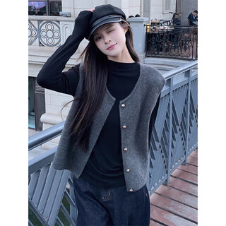 Kaximu knitted vest women's outerwear small fragrance medium gray vest women's autumn fashionable tops with cardigan sweater women small gold button french knitted vest medium gray one size recommended 90-125 jin jin is equal to 0.5 kg