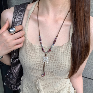 Bai qixin new chinese style necklace butterfly ethnic style ceramics ancient style women's hanfu cheongsam accessories sweater chain pendant literature and art new chinese style butterfly necklace imperial concubine zui