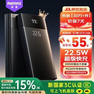 Remax 3c certified 22.5w super fast charging 20000 mah power bank mobile power supply can be used on airplanes pd20w fast charging suitable for apple 17 xiaomi huawei honor mobile phone
