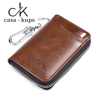 casa-kupsCK男士钱包多功能一体钥匙包短款钱夹防盗刷防消磁时尚休闲软皮卡 卡其色