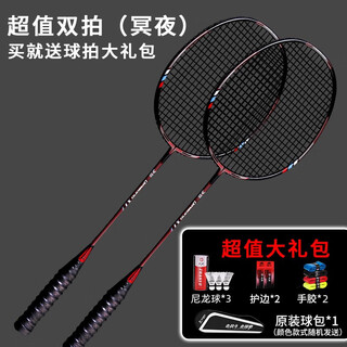 战羽羽毛球拍对拍全碳素超轻碳纤维进攻型专业耐打羽毛球拍双拍男女款 疾驰镭甲X7黑色复合碳素双拍 24磅【店长推荐/弹力好】