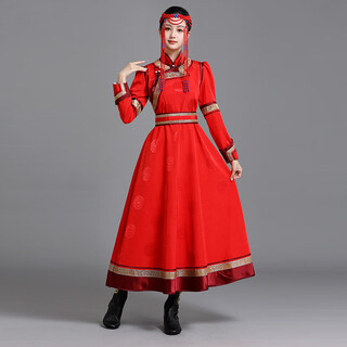 Hawit mongolian clothing ladies dance performance clothing prairie travel photography large skirt mongolian robe national costume mongolian performance clothing s 90-110jin jin equal to 0.5 kg - red