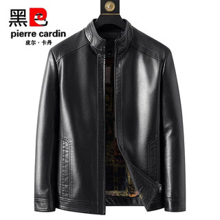 Pierre cardin spring and autumn new haining leather jacket men's middle-aged dad sheepskin men's casual large size leather jacket jacket leather jacket stand collar black l recommended 120-140 jin jin equals 0.5 kg