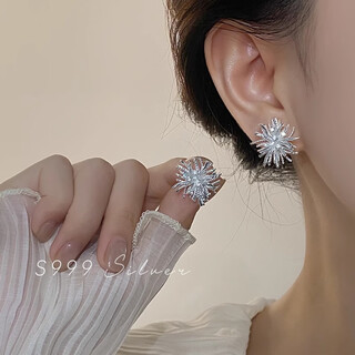 Ruihongxiang 999 sterling silver ear needles fireworks earrings for women light luxury niche high-end temperament earrings 2025 new hot style earrings 999 sterling silver ear needles large fireworks earrings