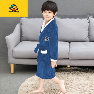 G.duckkids children's pajamas, boys' flannel one-piece pajamas, boys' thickened coral velvet, medium and large children's autumn and winter bathrobes, home clothes, blue 130