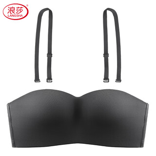 Langsha strapless underwear for large breasts, women's non-slip pull-up, anti-sagging, traceless large size tube top, beautiful back bra, black m 75d cup thickness 0.3cm