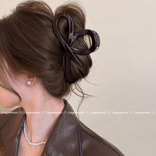 Bary reef korean high-quality acrylic hair clip hair large shark clip hair volume chocolate butterfly hair clip women's hair accessories chocolate brown cross style (12.5cm) regular version