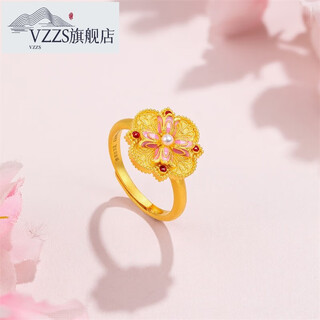 Vzzs gold ring women's happy lily of the valley flower ring pure gold 999.9 pearls for valentine's day gift lily of the valley flower gold ring 6.10g