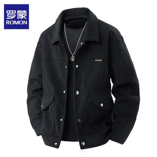 Romon jacket men's corduroy jacket men's 2025 autumn new lapel versatile trendy top clothes maillard men's yhb-2511 black xl