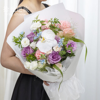 Shiguangnitra flowers delivers in the same city. purple rose fashionable and creative bouquets for girlfriend to express love and propose to best friend for birthday gift bouquet. purple moon dream丨purple rose phalaenopsis orchid diana refraction bubble creative mix and match bouquet