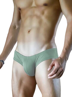Sexy men's thong low waist slim comfort briefs u-protruded large bag underwear green