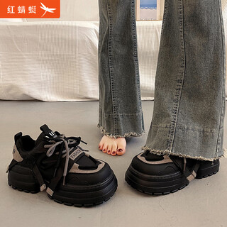 Red dragonfly (red dragonfly) flagship sales top ten zhao lusi same style thick-soled platform cake dad shoes for women, small height increase 2025 new spring and autumn european goods black warranty 90 days gray 35