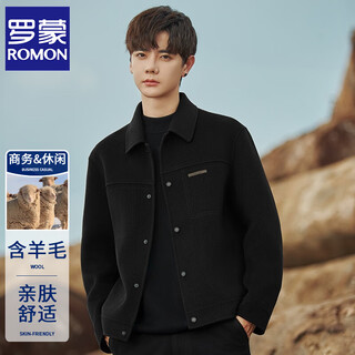Romon double-sided fleece woolen jacket men's jacket casual high-end 2025 new men's autumn and winter top short black xl