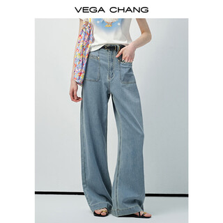 Vega changvega chang white shirt women's 2026 new spring lapel puff sleeve thin mid-sleeve waist top denim blue s