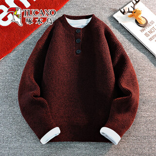 Woodpecker american retro henry collar sweater men's autumn and winter loose thickened sweater trendy top coat angora red angora red xl weight range 130-150jin jin equals 0.5 kg