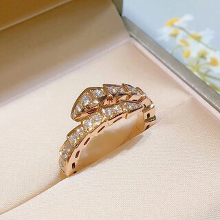 Quamer2025 new snake-shaped ring for women niche design internet celebrity light luxury 18k rose gold full diamond index finger snake-shaped synchronized spring model-ring-rose gold top us size 6 (gold store size 12-13)