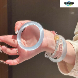 Ouyuan ice white moonlight bracelet women's high ice chalcedony cat's eye effect quartzite jade jade bracelet light blue/fine/54 suitable for 80-90jin jin is equal to 0.5 kg