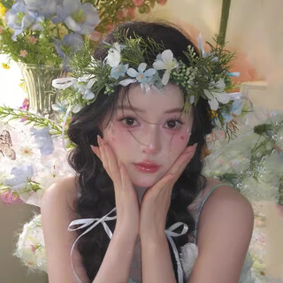 Garland headdress, artificial flowers, new style, small fresh mint green grass, sweet bride photo, model style + 4 bows